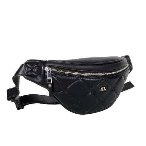 Black Soft Pu Fanny Pack With Diamond Quilting In Front Panel And 1 Zipper Pocket(2)