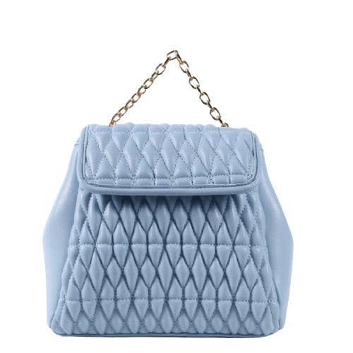 Light Blue Pu Backpack Quilting In Front & Flap With Short Chain Handle & 2 Adjustor Buckle Strap (1)