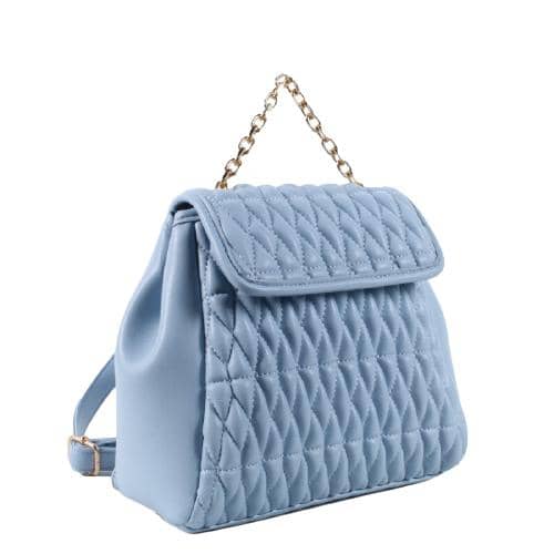 Light Blue Pu Backpack Quilting In Front & Flap With Short Chain Handle & 2 Adjustor Buckle Strap (2)