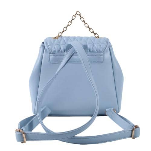 Light Blue Pu Backpack Quilting In Front & Flap With Short Chain Handle & 2 Adjustor Buckle Strap (3)