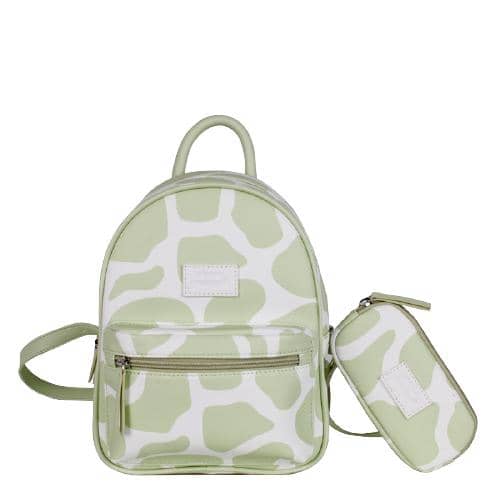 Light Green Digital Print Pu Backpack With 2 Zipper Pockets & Detachable Mini Bag (1)
