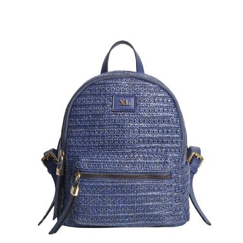Navy Woven Backpack With 2 Zipper Pockets And Pu Pullers (1)