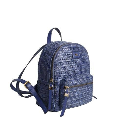 Navy Woven Backpack With 2 Zipper Pockets And Pu Pullers (2)