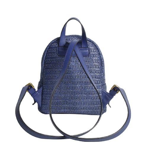 Navy Woven Backpack With 2 Zipper Pockets And Pu Pullers (3)