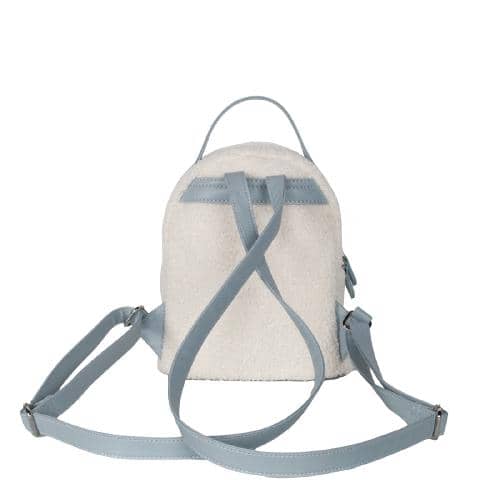 White Lamb Wool Kid's Backpack With Light Blue Pu Straps & Smile Face Quilting & Gold Icecream Decoration (3)