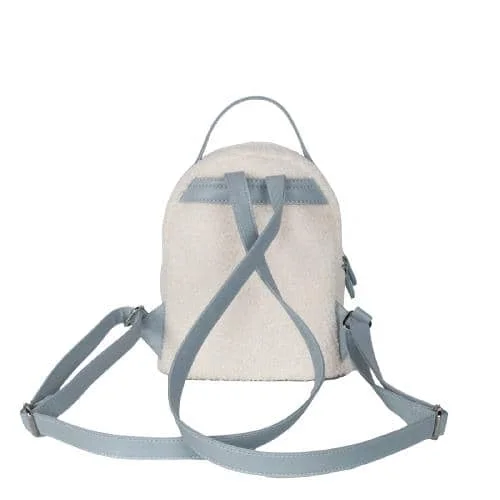 White Lamb Wool Kid's Backpack With Light Blue Pu Straps & Smile Face Quilting & Gold Icecream Decoration (3)