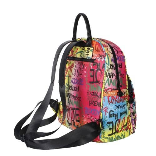 Colorful Digital Print Pu Graffiti Backpack With 2 Black Plastic Zipper Pockets & Black Webbing Straps & Rubber Icon Patch On Front Pocket (3)