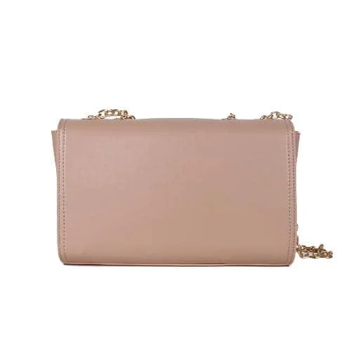 Beige Pu Crossbody With Splicing Flap Decorated With A Small Piece Of Chain & Magnet Button Closure (3)