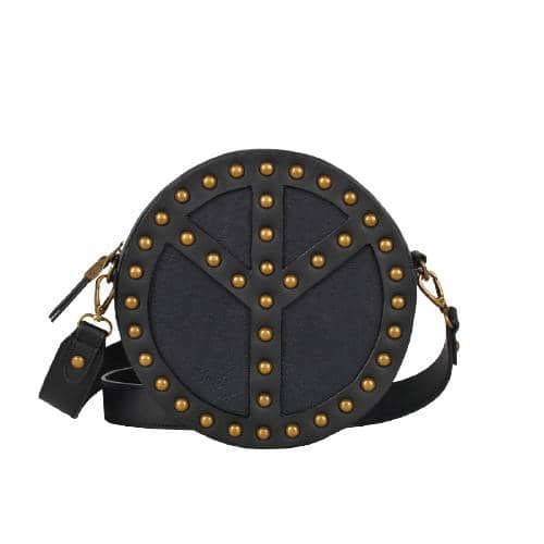 Black Pu Crossbody In Round Shape Decorated With Dome Studs & Zipper Opening & Detachable Wide Strap (1)