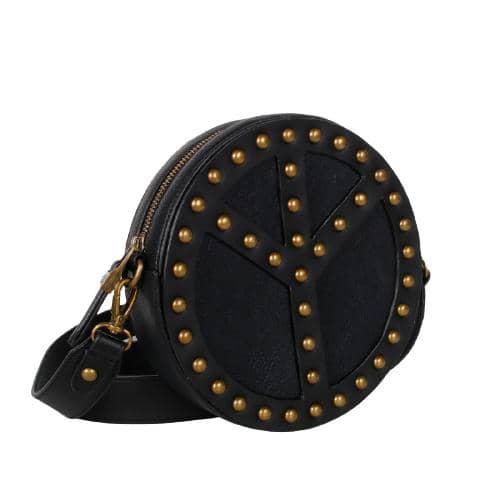 Black Pu Crossbody In Round Shape Decorated With Dome Studs & Zipper Opening & Detachable Wide Strap (2)