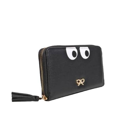 Black Pu Wallet With Butterfly Metal Plate, Big Eye Print & Tassel Puller (2)