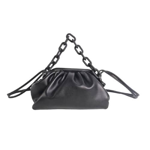 Black Soft Pu Hand Bag In A Shape Of Cloud With A Toned Acrylic Short Handle And A Long Thin Pu Strap (1)