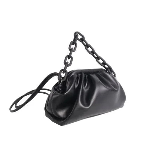 Black Soft Pu Hand Bag In A Shape Of Cloud With A Toned Acrylic Short Handle And A Long Thin Pu Strap (2)