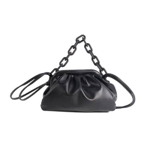 Black Soft Pu Hand Bag In A Shape Of Cloud With A Toned Acrylic Short Handle And A Long Thin Pu Strap (3)