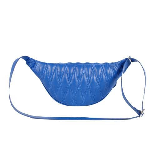 Blue Pu Waist Bag With Diamond Quilting In Front And Back Panel And 3 Pieces Of Pu Trims In Contrast Color White And Red Stitching In The Centre Of The Front Panel (3)