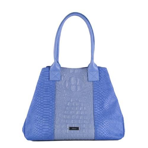 Blue Fantasy Suede Tote Spliced With Crocodile Pattern In Centre Of Front Panel & Fold Up By Snap Button (1)