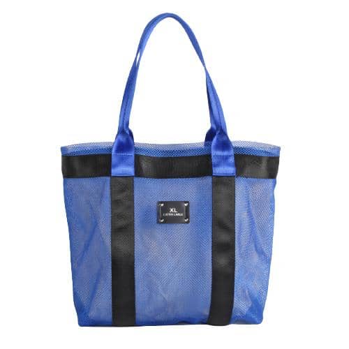 Blue Mesh Shopper With A Off White Inner Removable Zipper Pocket And Black Webbing Decoration (1)