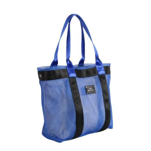 Blue Mesh Shopper With A Off White Inner Removable Zipper Pocket And Black Webbing Decoration (2)