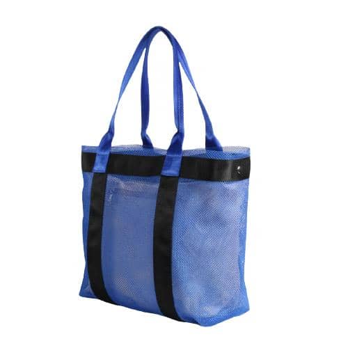 Blue Mesh Shopper With A Off White Inner Removable Zipper Pocket And Black Webbing Decoration (3)