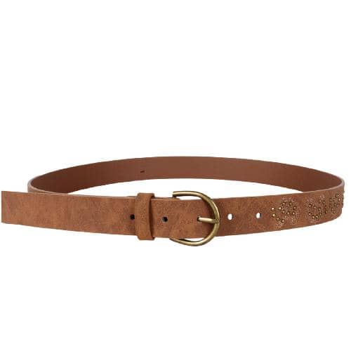 Brown Pu Antique Brass Metal Buckle Belt With Nails & Embroidery (2)