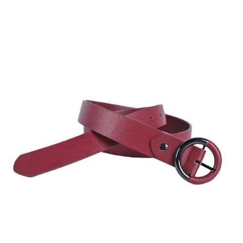 Burgundy Pu Belt With Round Metal Pin Buckle (1)