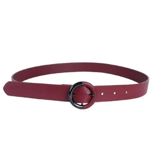 Burgundy Pu Belt With Round Metal Pin Buckle (2)