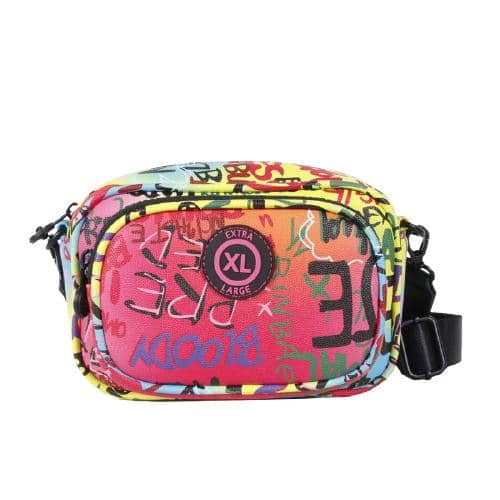 Colorful Digital Print Pu Graffiti Crossbody With Piping In Front And Back Panel With 2 Zipper Pockets And Webbing Strap (1)
