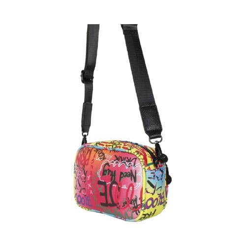 Colorful Digital Print Pu Graffiti Crossbody With Piping In Front And Back Panel With 2 Zipper Pockets And Webbing Strap (3)