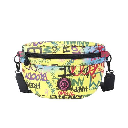 Colorful Digital Print Pu Graffiti Fanny Pack With 2 Black Plastic Zipper Pockets And 1 Rubber Icon In Front Panel(4)