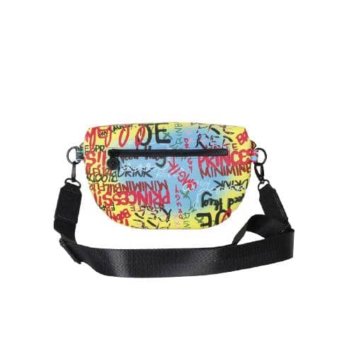 Colorful Digital Print Pu Graffiti Fanny Pack With 2 Black Plastic Zipper Pockets And 1 Rubber Icon In Front Panel(5)