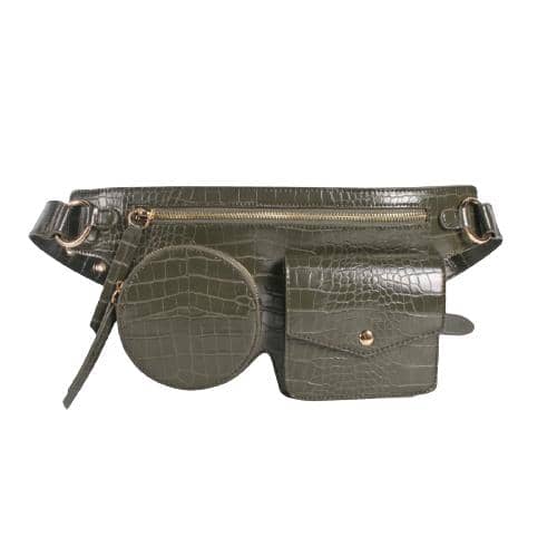 Dark Green Croc Pu Waist Bag Multi Functional Fanny Pack With 3 Pockets And 1 Pu Adjustable Strap With O Mental Buckle (1)