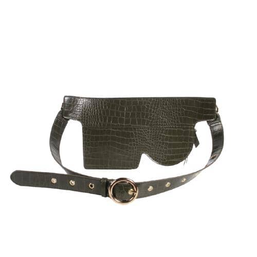 Dark Green Croc Pu Waist Bag Multi Functional Fanny Pack With 3 Pockets And 1 Pu Adjustable Strap With O Mental Buckle (2)
