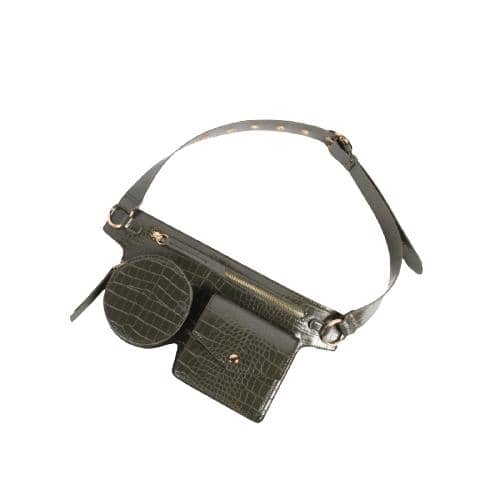 Dark Green Croc Pu Waist Bag Multi Functional Fanny Pack With 3 Pockets And 1 Pu Adjustable Strap With O Mental Buckle (3)
