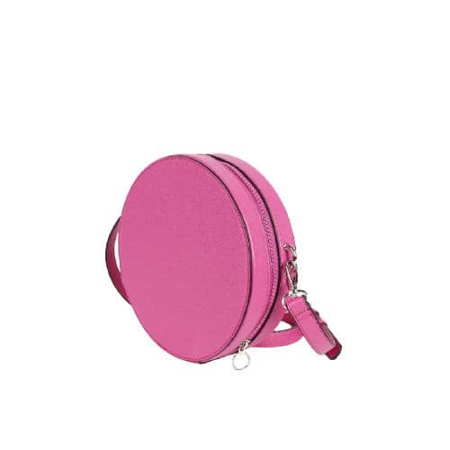 Fuchsia Pu Crossbody In Round Shape With Tpu Front Zipper Pocket & Customized Rubber Icon Patch (3)