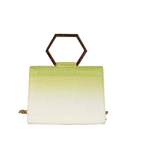 Gradient Color Croc Pu Hand Bag With A Metal Short Handle In Hexagonal Shape And A Chain Strap (3)