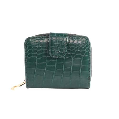 Green Crocodile Pu Coin Purse With Metal Zipper Pocket, Card Holders & Snap Closure (1)