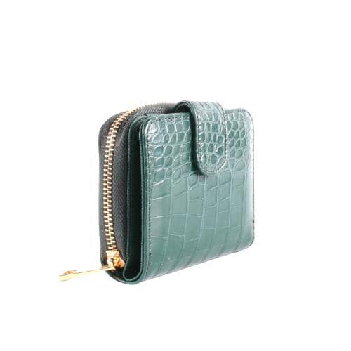 Green Crocodile Pu Coin Purse With Metal Zipper Pocket, Card Holders & Snap Closure (2)