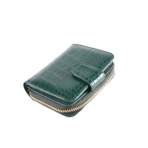 Green Crocodile Pu Coin Purse With Metal Zipper Pocket, Card Holders & Snap Closure (4)