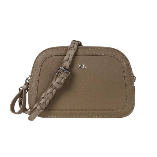 Greyish Green Pu Crossbody With 2 Main Zipper Pockets And Slip Pocket In The Back Panel And Pu Woven Long Stap With Pin Buckle (1)