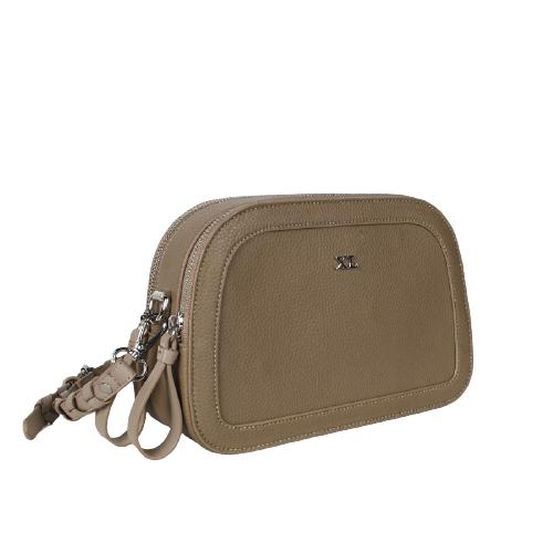 Greyish Green Pu Crossbody With 2 Main Zipper Pockets And Slip Pocket In The Back Panel And Pu Woven Long Stap With Pin Buckle (2)