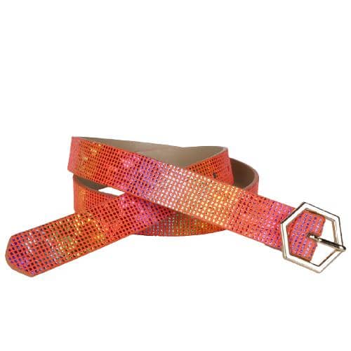 Iridescent Color Glitter Belt With A Hexagonal Mental Pin Buckle (1)