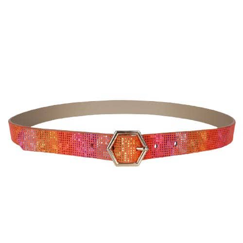 Iridescent Color Glitter Belt With A Hexagonal Mental Pin Buckle (2)