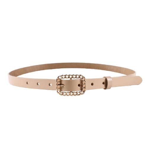 Khaki Pu Belt With Rectangular Chain Shape Metal Pin Buckle (1)