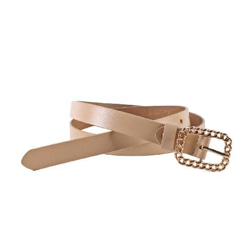 Khaki Pu Belt With Rectangular Chain Shape Metal Pin Buckle (2)