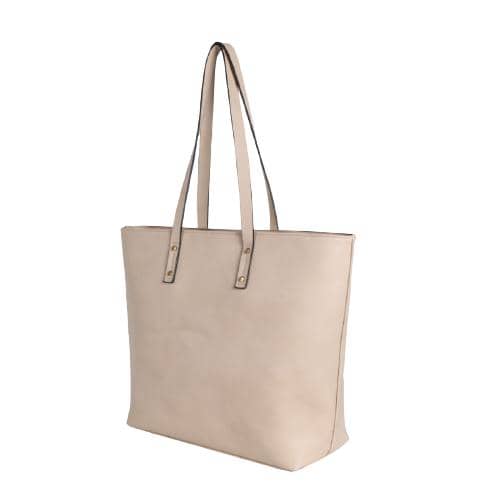 Khaki Pu Tote With Textured Flap Pocket & Magnet Button & Studed Handle (3)