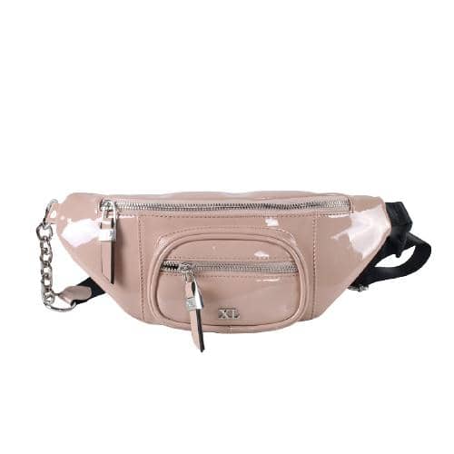 Light Pink Tpu Fanny Pack With 3 Zipper Pockets And A Small Peice Of Silver Chain Decoration (1)