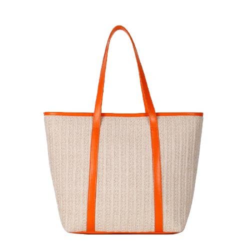 Natural Straw Tote With Contrast Color Trims & Tassels, 2 Pu Handles (3)