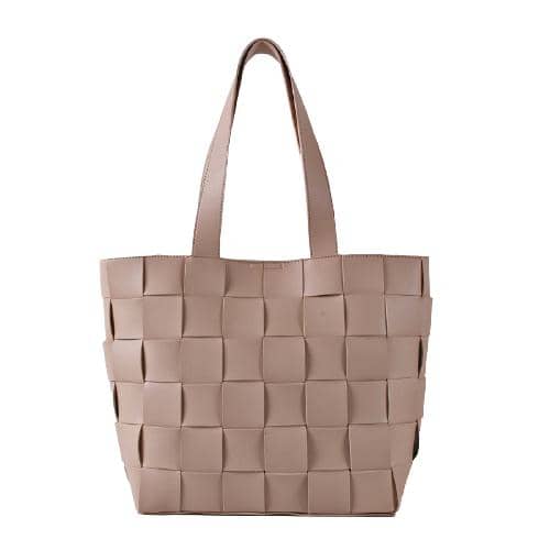 Nude Pu Weaved Pattern Double Handle Tote With Inner Pouch Bag (1)