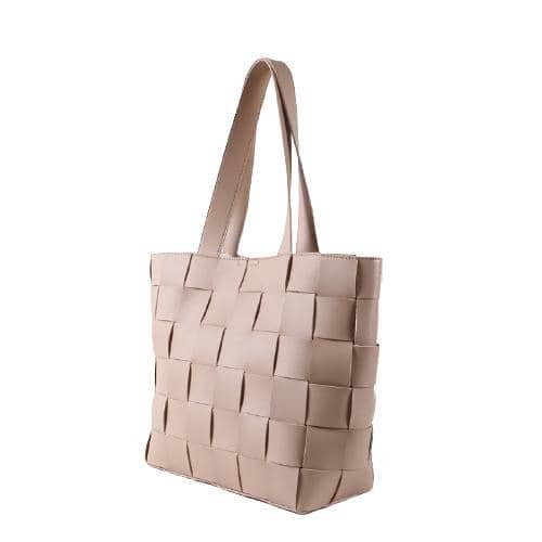 Nude Pu Weaved Pattern Double Handle Tote With Inner Pouch Bag (3)