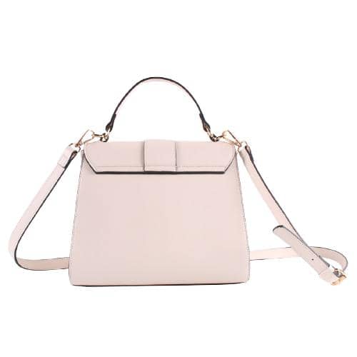 Off White Pu Hand Bag With Punching Decoration And A Flap With A Metal Hasp Closure And A Long Detachable Pu Strap(3)